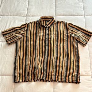 Bassiri Limited Collection Shirt Size M Short Sleeves Black & Orange Striped